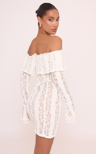 chinese dress ladies Bardot Karoline Lace Hourglass Dress in Orchid White  TrenLend