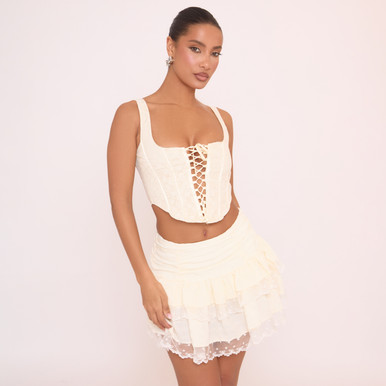 Mid Rise Lace Trim Frilled Rara Mini Skirt In Cream | EGO US | EGO