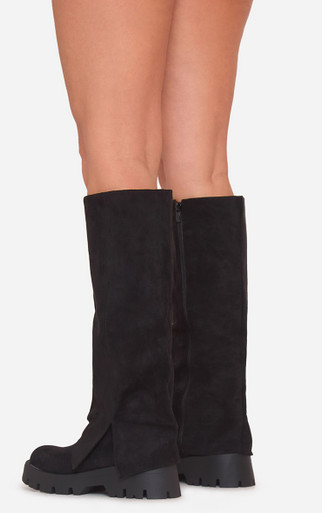 Nikki Double Buckle Zip Detail Layered Knee High Biker Boot