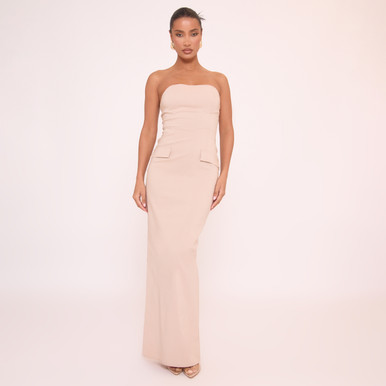 Bandeau Tailored Maxi Dress In Stone | EGO US | EGO