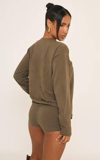Long Sleeve Printed Graphic Detail T-Shirt In Brown | EGO US | EGO