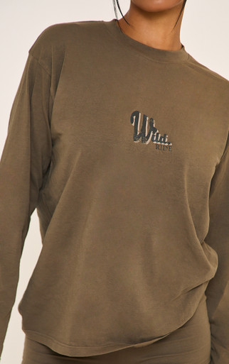 Long Sleeve Printed Graphic Detail T-Shirt In Brown | EGO US | EGO