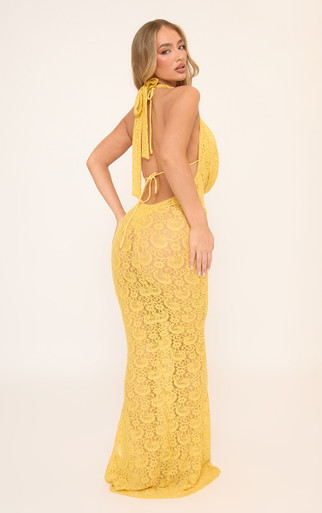 yellow backless dresses Alanna Soft Matte Satin Maxi Dress | Wedding Guest Dress | Maxi The fabric is comfortable for skin Extreme Cowl Halterneck Maxi Dress