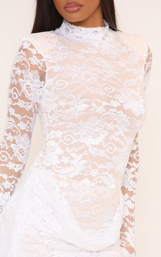 white long sleeve cup detail hook and eye bodycon dress Sexy White Dress - Lace Long Sleeve Dress - Bodycon Dress