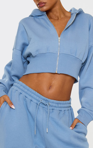 Zip Through Cropped Hoodie In Blue | EGO US | EGO