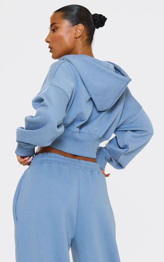 Zip Through Cropped Hoodie In Blue | EGO US | EGO