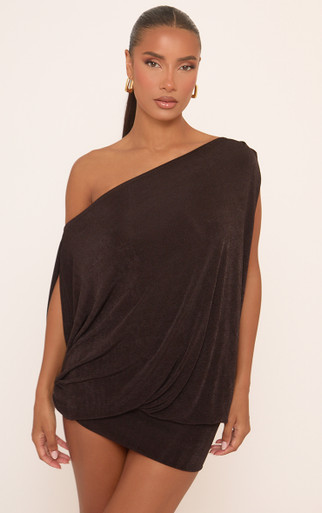 dera asymmetric cut out mini dress in brown Dera Asymmetric Cut Out Mini Dress