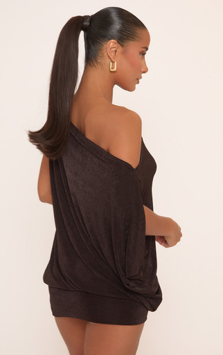 navy blue dress for baby girl ASOS DESIGN layered asymmetric draped mini dress in brown