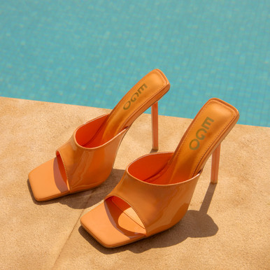 Pin-Needle Square Peep Toe Stiletto Heel Mule In Orange