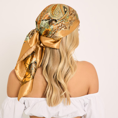 Silky Cream & Gold Printed Head Scarf Le Scarf Net A Porter Twill Scarf Le Scarf Net A Porter  main image 4