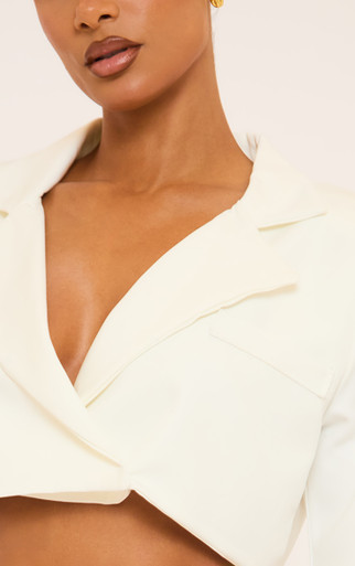 Short Sleeve Cropped Blazer In White | EGO Shoes
