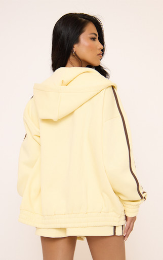 Oversized Contrast Stripe Side Essential Graphic Zip Up Hoodie In