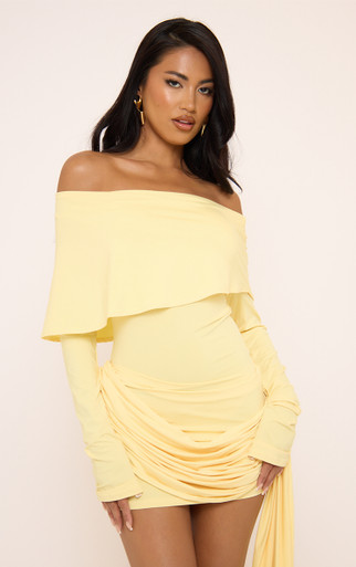 aje hushed asymmetric dress Aje Hushed Asymmetric Mini Dress Yellow Size 6