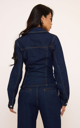 Long Sleeve Gold Button Down Seam Detail Cinched Waist