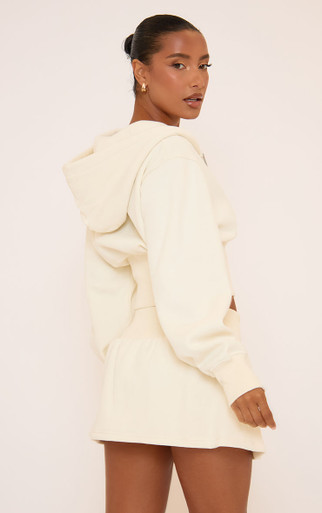 Long Sleeve Zip Up Cropped Hoodie In Cream | EGO UK | EGO