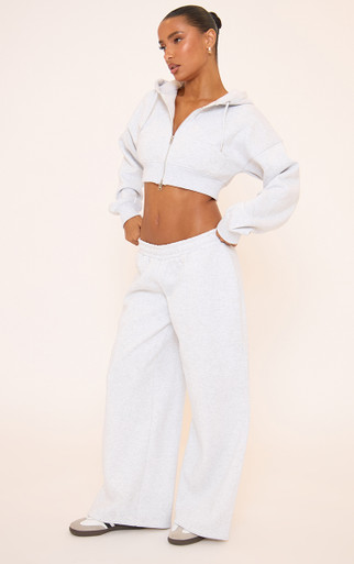 Logn Sleeve Double Zip Front Cropped Hoodie In Grey | EGO US | EGO