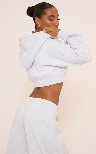Logn Sleeve Double Zip Front Cropped Hoodie In Grey | EGO US | EGO
