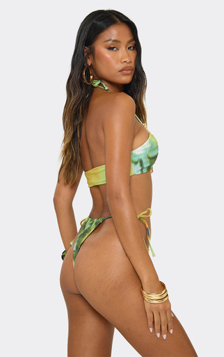 ビキニ threetimes Cross tattoo tank bikini 4BTR1056 Halterneck Cross Strap Trim Detail Bikini Set In Green
