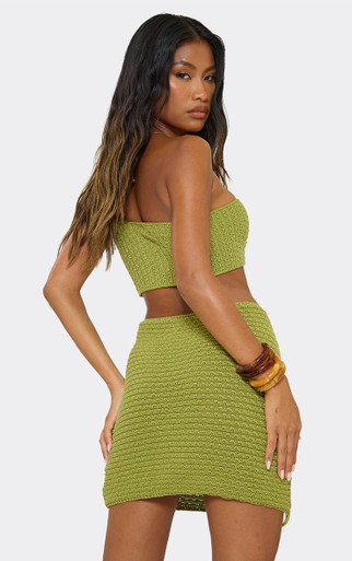 【yo BIOTOP】Knit pleats mini dress One Shoulder Cut Out Ring Detail Mini Dress In Green Knit | EGO US