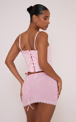 Lace Trim Mini Skirt In Pink Double Layered Mesh | EGO US | EGO
