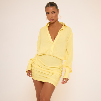 long sleeve yellow t shirt dress Junie Yellow Long Sleeve Mini Dress - US 14