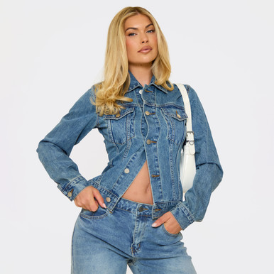 ジャケット・アウター MINEDENIM DISTORTION GOWN COAT 2 BLUE Long Sleeve Button Down Cinched Waist Jacket In Mid Blue