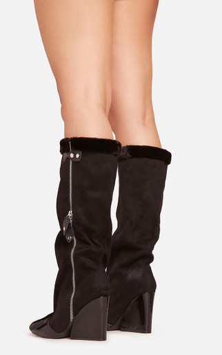 Leather Issy Wedge Ankle Boot Senna Faux Fur Buckle Detail Square