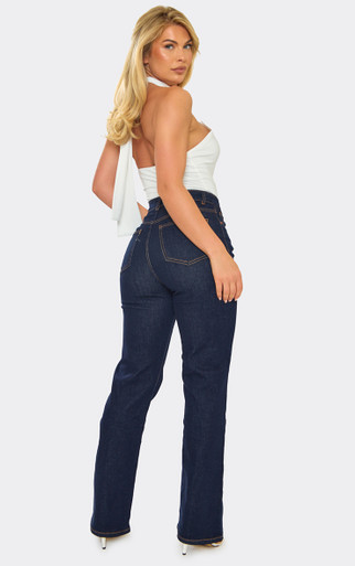 Na.e Stitch Wide Jeans インディゴブルー High Waist Contrast Stitch Straight Leg Jeans In Indigo Blue Denim