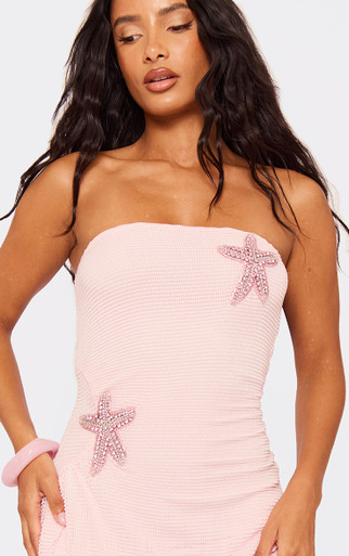 Bandeau Drape Starfish Sequin Trim Detail Mini Dress In Pink