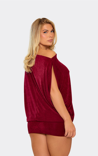 ego off the shoulder draped asymmetric mini dress Off The Shoulder Draped Asymmetric Mini Dress In Brown