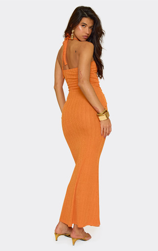 orange ribbed maxi dress Orange Ribbed Sleeveless Maxi Dress