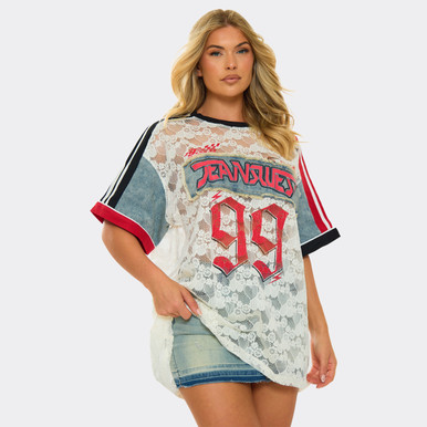 Oversized Short Sleeve Side Stripe Detail Football Jersey In White