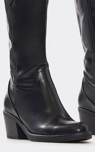 Habbi Black Heel Mid Calf Western Cowboy Boot In Black  display picture 3