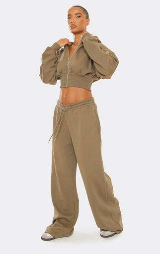 Zip Through Cropped Hoodie In Washed Khaki | EGO US | EGO