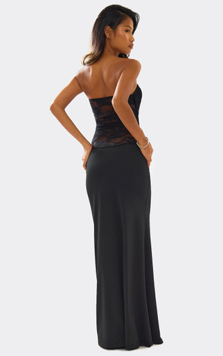 black twist bandeau tiered maxi dress PLT Black Twist Bandeau Tiered Maxi Dress, Mid thigh