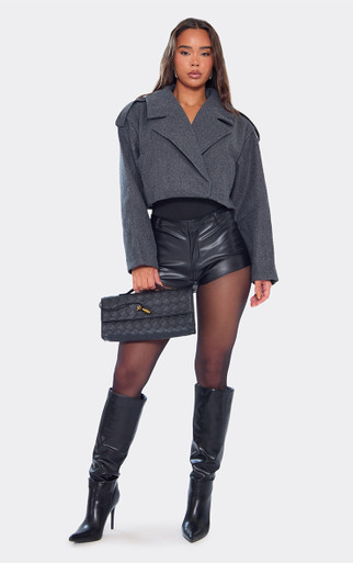 Cropped Trench Jacket In Grey Wool | EGO US | EGO