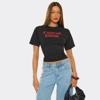 今週のみ値下げJ'ADORE DIOR ストーン装飾 Tシャツ ブラック Christian Dior J'ADORE T-shirt Black sequin embroidery USA 8 from