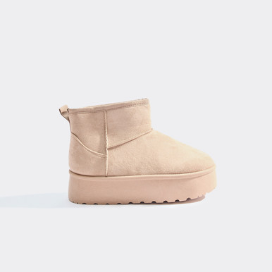 Pumpkin Platform Sole Faux Fur Lining Ankle Boot In Taupe Faux