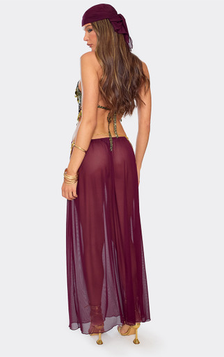 Ruched Maxi Skirt And Matching Bandana Set In Purple Chiffon | EGO