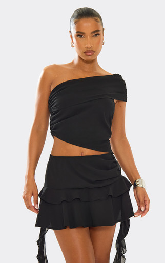 Low Rise Frill Detail Mini Skirt In Black Mesh | EGO US | EGO