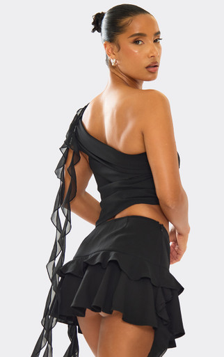 Low Rise Frill Detail Mini Skirt In Black Mesh | EGO US | EGO