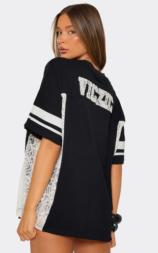 ス*し様 Basicks OVERSIZED STRIPE FOOTBALL S Oversized Short Sleeve Lace Side Stripe Detail Football Jersey In