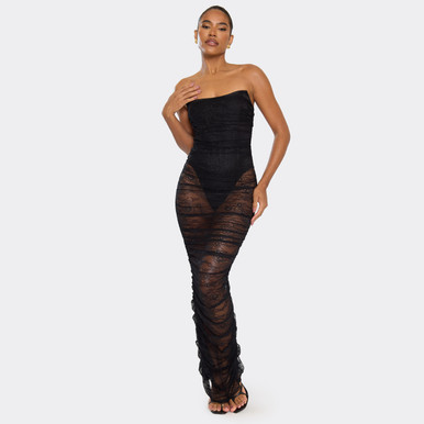 white christmas dresses Bandeau Lace-Up Corset Mini Dress in Black main image 1