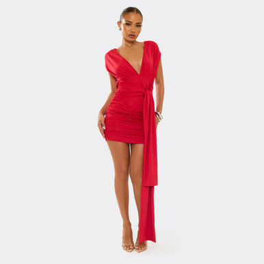 strapless open back dress Red Strapless A-Line Layers Bows Long Prom Dress with Slit PSK513 US14 / Red
