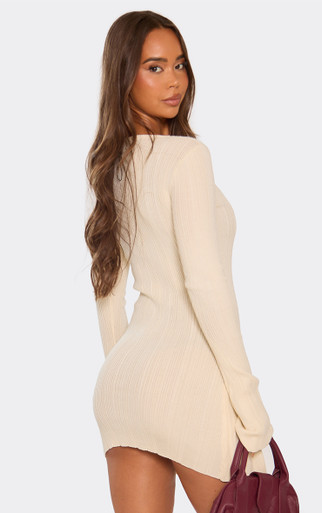 colettie long sleeve mini dress cream Long Sleeve Button Down Wrap Detail Mini Dress In Cream | EGO US