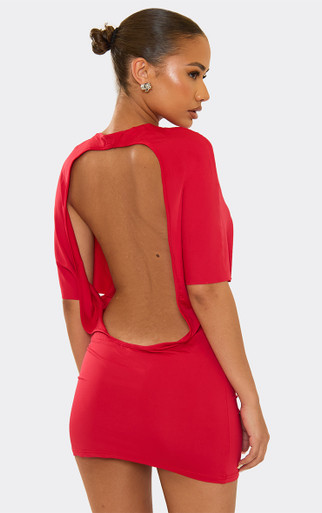 Short Sleeve Open Back Mini Dress In Red | EGO US | EGO Short Sleeve Open Back Mini Dress In Red | EGO US | EGO