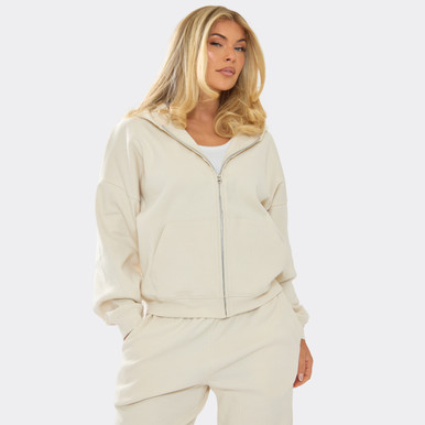 Oversized Zip Up Hoodie In Cream Ribbed | EGO UK | EGO