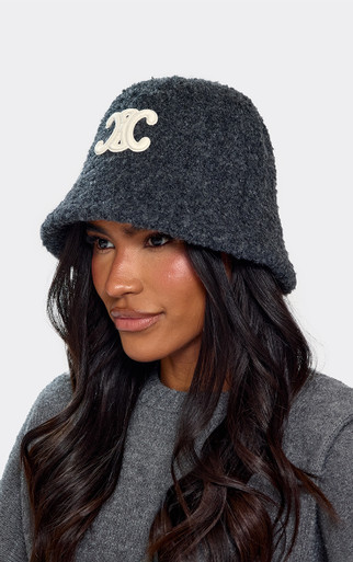 Logo Detail Bucket Hat In Black Faux Shearling | EGO US | EGO display picture 1
