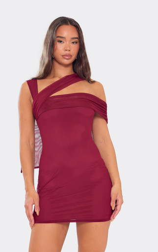 short bodycon dress Ruched Backless Bodycon Mini Dress in Red - XL