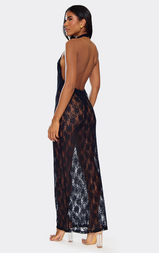 Halterneck Bodysuit Lining Scooped Back Detail Maxi Dress In Black